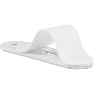 A white smartphone strap with a smooth, curved design, featuring a logo on one side.