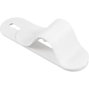 A white smartphone strap designed to hold phones, featuring a curved design and a small opening for attachment.