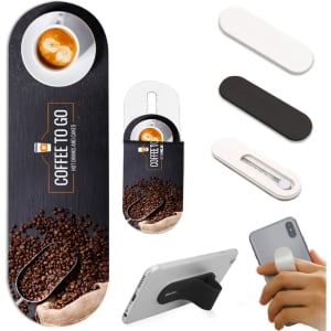 A collection of smartphone straps in black, white, and grey, featuring a coffee-themed design with coffee beans.