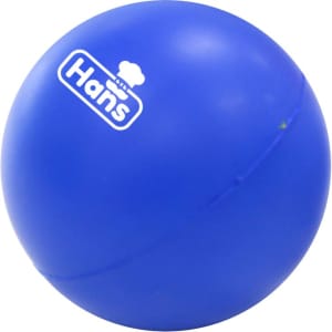 A blue massage ball with a logo, suitable for stress relief and relaxation.