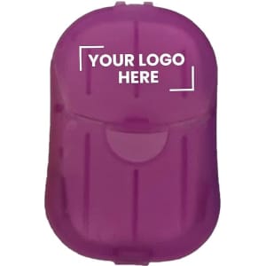 A purple drink bottle with a rounded shape, featuring a space for a logo on the front.