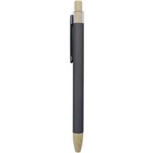 Abele Bamboo Click Pen in grey with a bamboo tip, featuring a clip and transparent section.