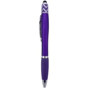 A purple Spinner Fidget Pen with a stylus tip, featuring a decorative design and a silver accent.