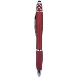 A red Spinner Fidget Pen featuring a stylus tip and a polished silver clip, with decorative patterns near the top.