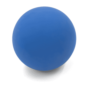 A blue high bounce ball with a smooth surface, featuring a logo on one side.