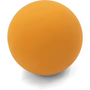 An orange high bounce ball with a smooth surface, designed for fun and games. The ball features a logo.