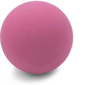 A pink high bounce ball with a smooth surface and rounded shape, featuring a logo.