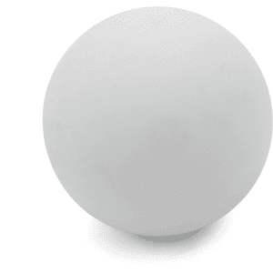 A white high bounce ball with a smooth surface, featuring a logo on it.