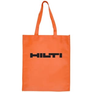 An orange large shopping tote bag with a gusset and a logo on the front.