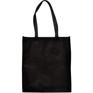 A large black tote bag with sturdy handles and a gusset for added space. It features a logo on the front.