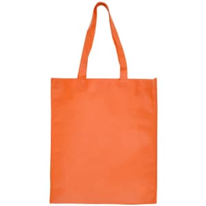 An orange large shopping tote bag with a gusset and sturdy handles. It features a blank surface.