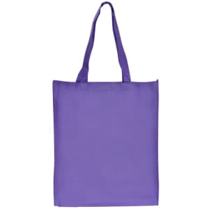 A large purple shopping tote bag with gusset and two shoulder straps. The bag has a plain design and a logo.