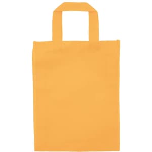 An orange tradeshow bag with two handles, made of sturdy material and featuring a logo.