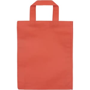 A red tradeshow bag with two handles, featuring a simple, unembellished design.