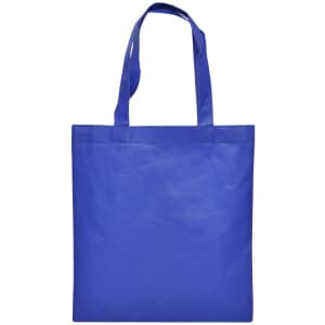 A solid blue shopping tote bag with two handles and no visible branding or logos.
