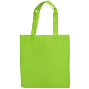 A bright green shopping tote bag with two handles and no visible branding.