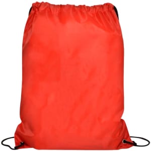 A red gym drawstring bag with black drawstrings, featuring a plain design and no visible logos.