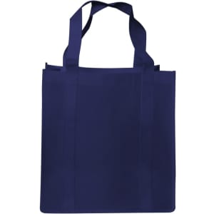 A navy shopping tote bag with a gusset, featuring two shoulder straps and a simple design.