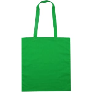 A vibrant green calico tote bag with two handles, featuring a simple design and no visible logos.