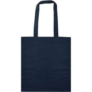 A navy blue tote bag with two long handles and no visible logos or designs.