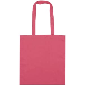 A pink tote bag with two handles and a simple design. It has no visible logos or branding.