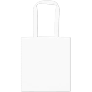 A plain white tote bag with long handles and no visible branding or designs.