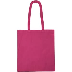 A pink recycled cotton tote bag with two handles and no visible logos.