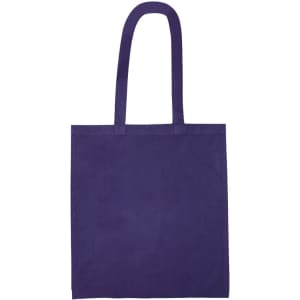 A purple recycled cotton tote bag with two handles and no visible branding.