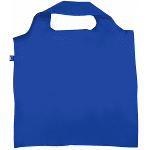 A blue recycled PET bag with a cut-out handle and no additional designs or branding visible.