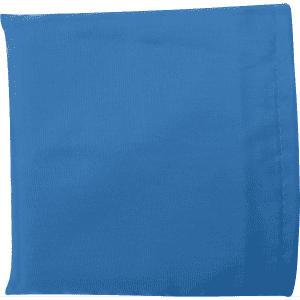 A blue recycled PET bag with a smooth texture and a folded design, featuring a logo.