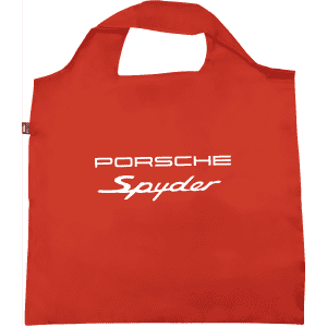 A red recycled PET bag with a single handle and a logo, prominently featuring the word "Spyder."