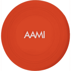 An orange silicone frisbee featuring a logo in the centre. Suitable for outdoor play and recreational activities.