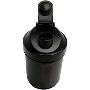 A black 400ml shaker cup with a lid and a logo, featuring a compact and streamlined design.