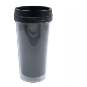 A drink bottle featuring a clear body and a black lid, part of the Digital Galilee 443mL Tumbler range.