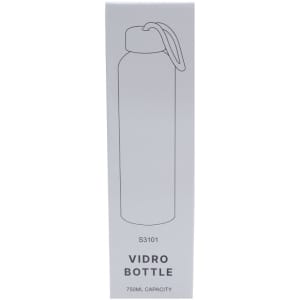 A drink bottle with a sleek design, featuring a removable lid and a capacity of 750ml. It has a simple logo.