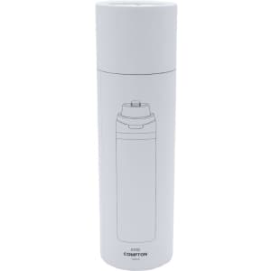 A drink bottle in a sleek white design, featuring a concealed cap and a brand logo.