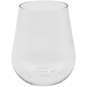 A stemless, shatterproof white wine glass in clear colour, featuring a simple design.