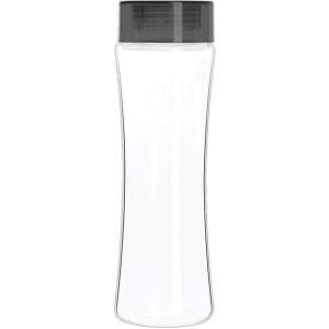 A drink bottle featuring a transparent body with a black lid, made from Tritan material.