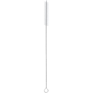 A cleaning brush with a long handle and bristles at the top, featuring a loop at the bottom for grip.