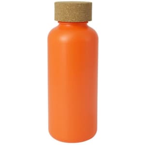 An orange drink bottle with a cork lid, featuring a simple design and a smooth finish.