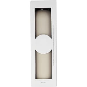 A drink bottle with a sleek design in a light colour, displayed in a minimalist white packaging with a logo.