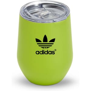 A green tumbler with a clear lid and a logo, designed for drinks, displaying a sleek, modern finish.