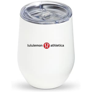 A drink mug with a zen mirror finish, featuring a white exterior and a transparent lid. It has a logo.