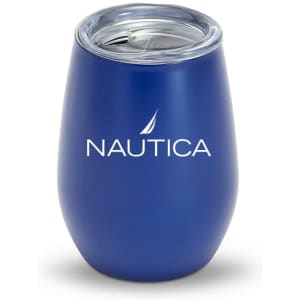 A drink bottle in a sleek blue design, featuring a clear lid and a brand logo. Ideal for various beverages.