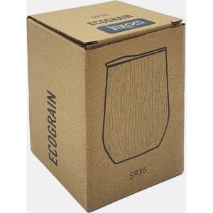 A drink bottle in a cardboard box, featuring an eco-friendly design with a wood grain texture.