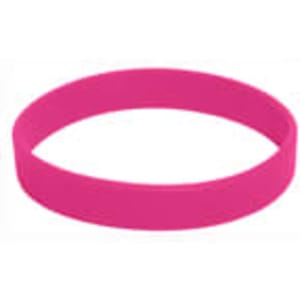 A pink silicone wristband featuring a logo, ideal for exhibitions and events.