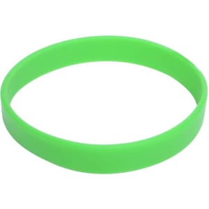 A green silicone wristband featuring an embedded logo, suitable for promotional events and exhibitions.