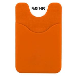 An orange Smart Wallet featuring a textured grip and a slot for cards, with a logo on the surface.