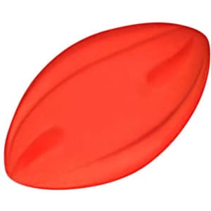 A red 135mm Spyro Football with a smooth surface and a slight curve, featuring a logo.