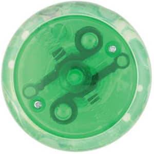 A green LED light-up yo-yo with a translucent design and a central axle visible from the top view.